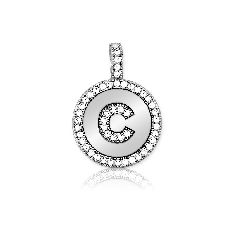Sterling Silver Micro Pave Circle “C” Pendant with Chain