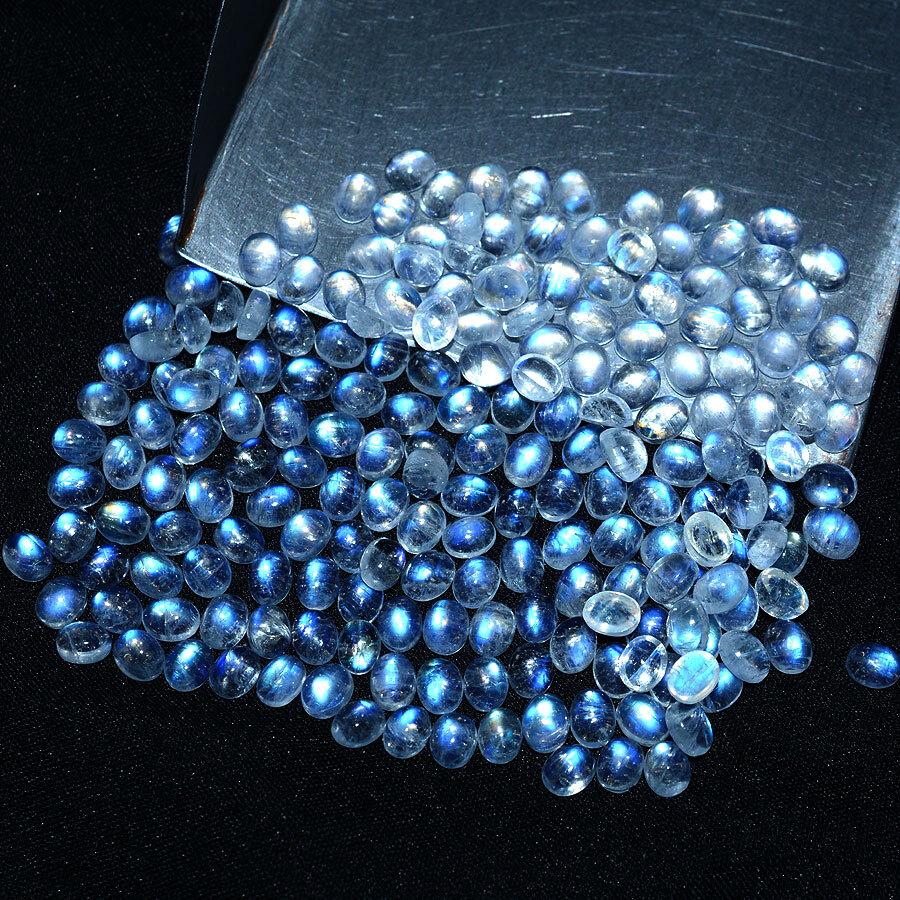 16 Pcs Natural Blue Fire Moonstone 5mm*4mm Oval Exclusive Quality Gemstones Lot