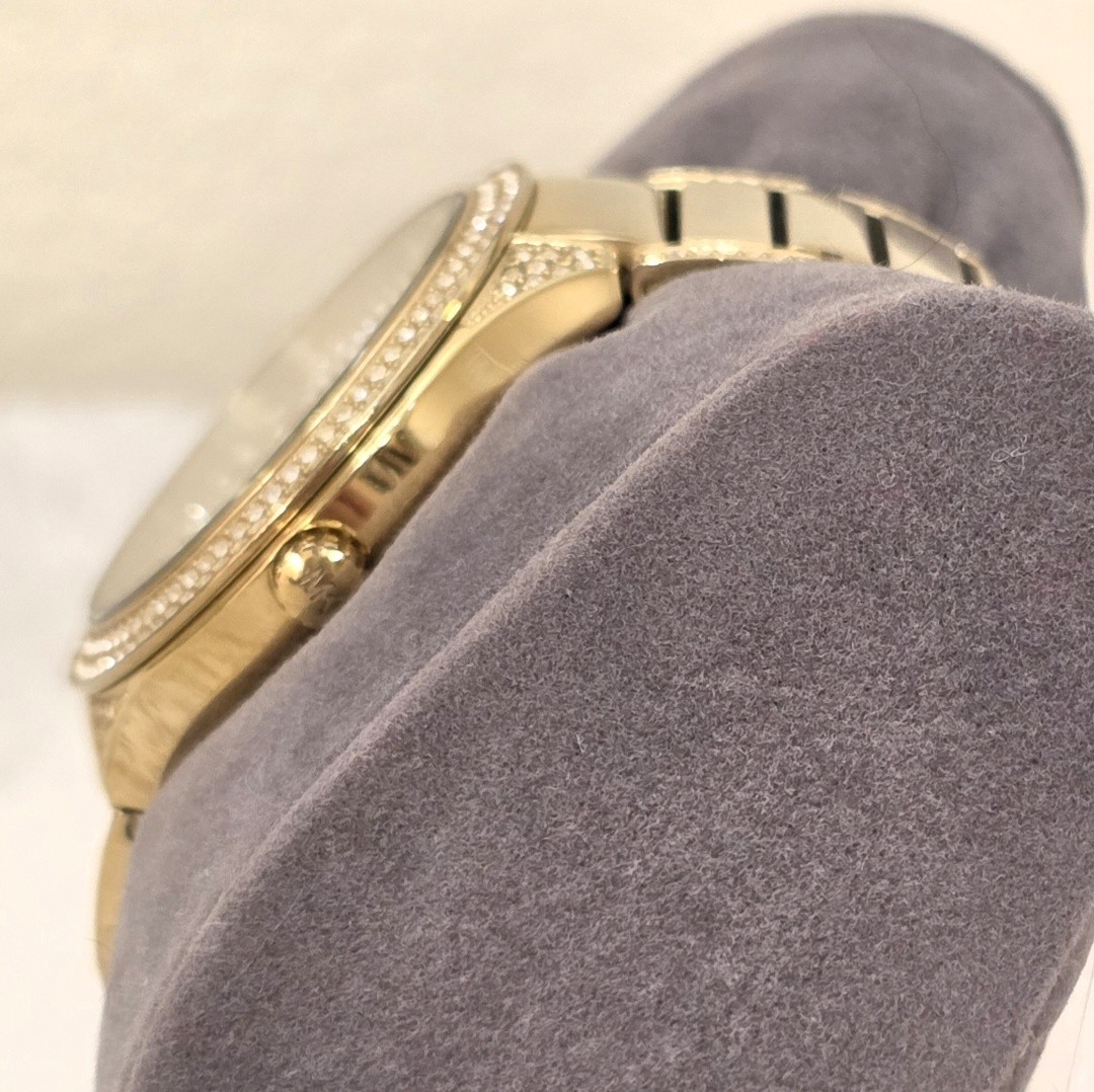 Michael Kors Gold Tone Crystal Pave Mother of Pearl MK Bracelet Watch