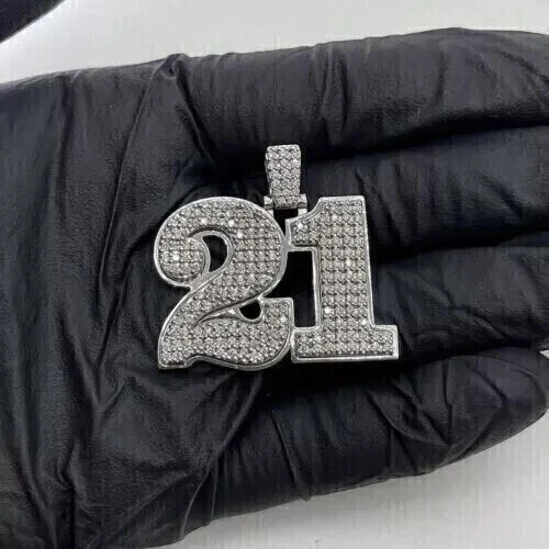 Custom 21 Number Pendant 925 Sterling Silver 2 Ct Round Cut Natural Moissanite