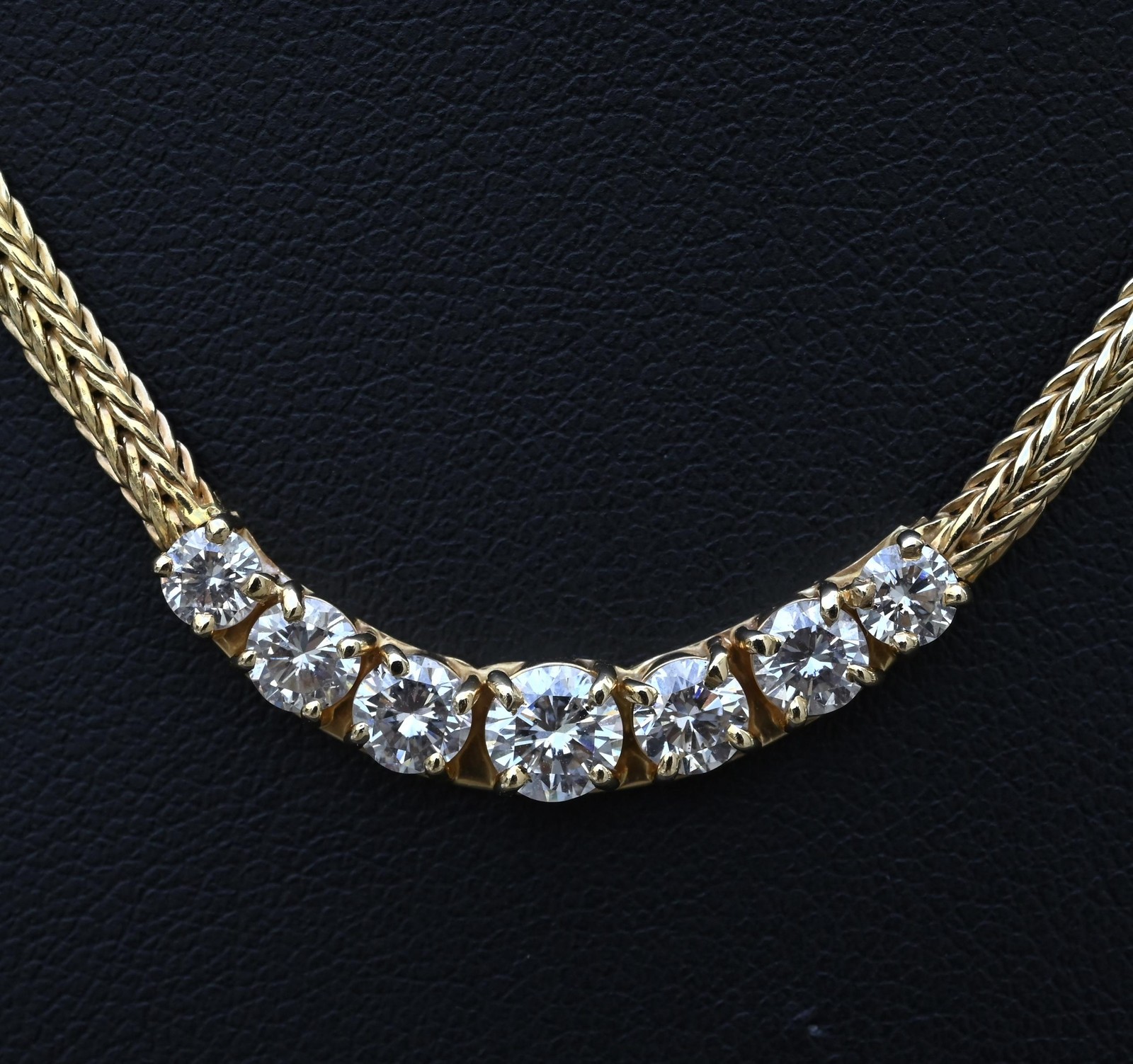 1.60 CTW 7-Stone Diamond Graduated Necklace in 14K Yellow Gold – 15″ – IGI Cert.