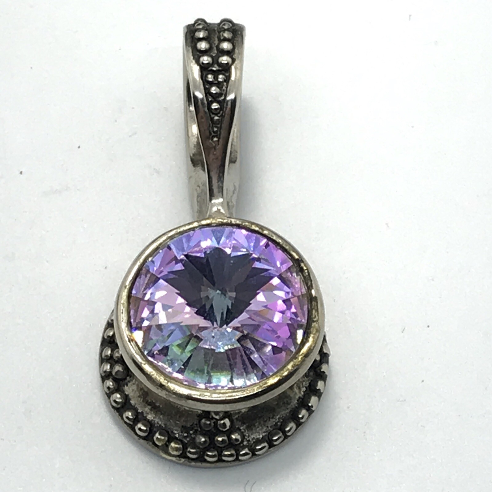 VTG Be-Je’ Designs Heavy Silver -Purple/Pink/Blue Changing Crystal Pendant