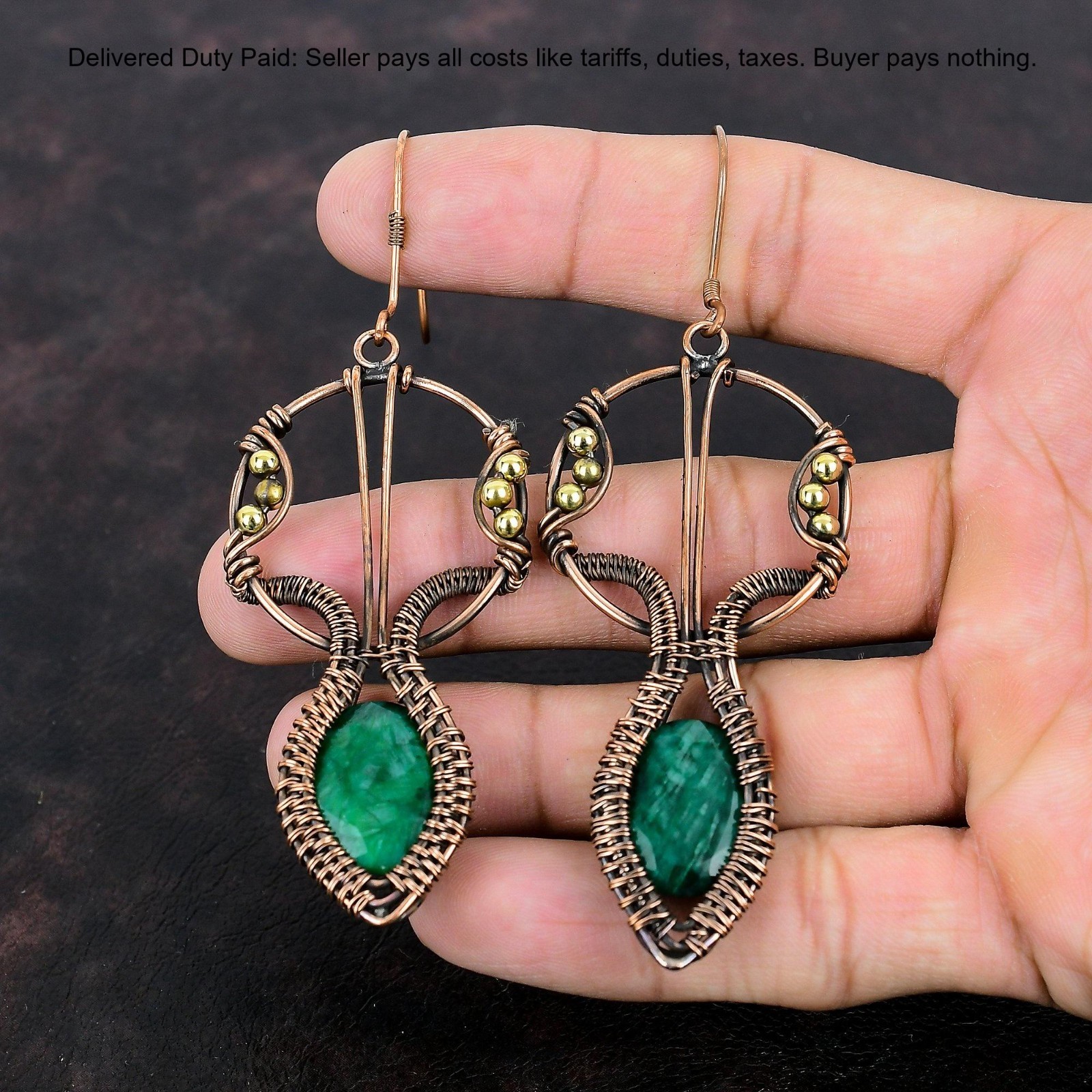 Copper Zambian Emrald Emrald Stone Wire Wrapped Mother Dangle Earrings Jewelry