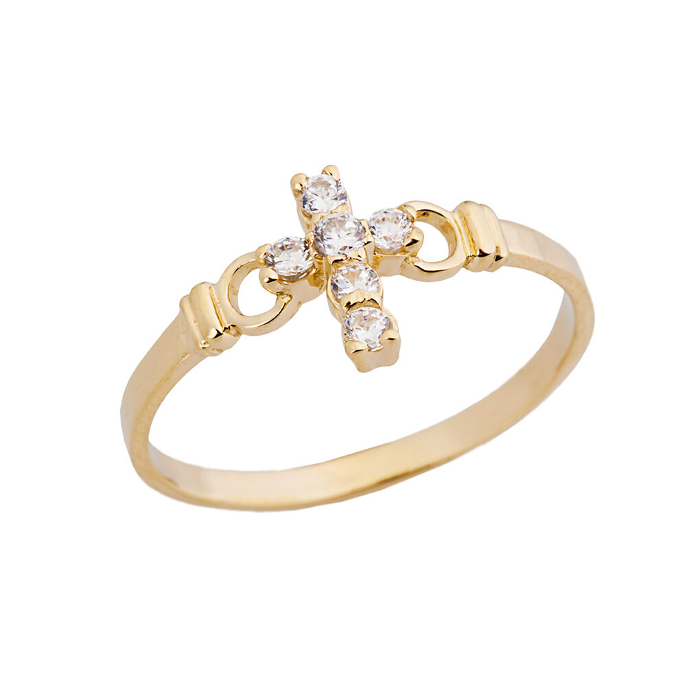 Gold Ladies Purity Cross Ring With CZ (Available in Yellow/Rose/White Gold)