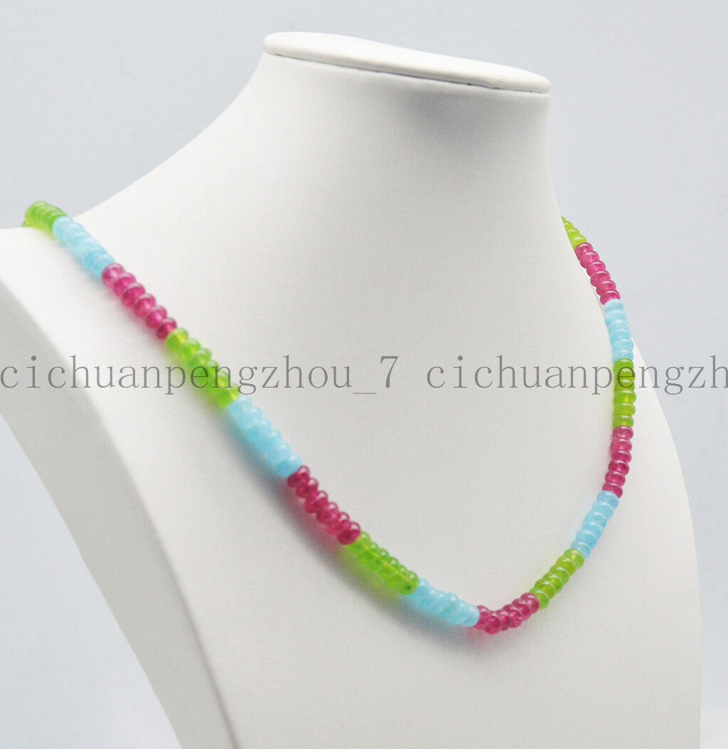 Pretty 4x6mm Multicolor Rondelle Gemstone Beads Necklaces Silver Clasp 18-36″ AA