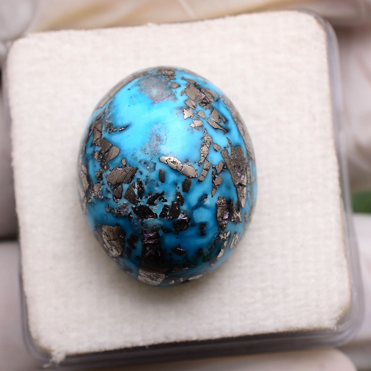 Metallic Matrix~ 44.40 Cts Natural Persian Turquoise AAA Grade Cabochon Gemstone