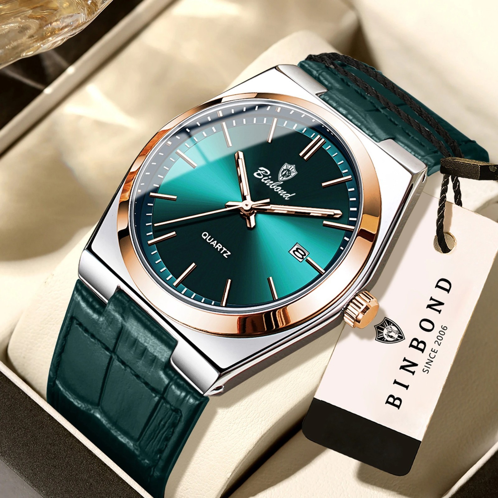 BINBOND Luxury quartz wristwatches luminous waterproof auto date men’s watch bus