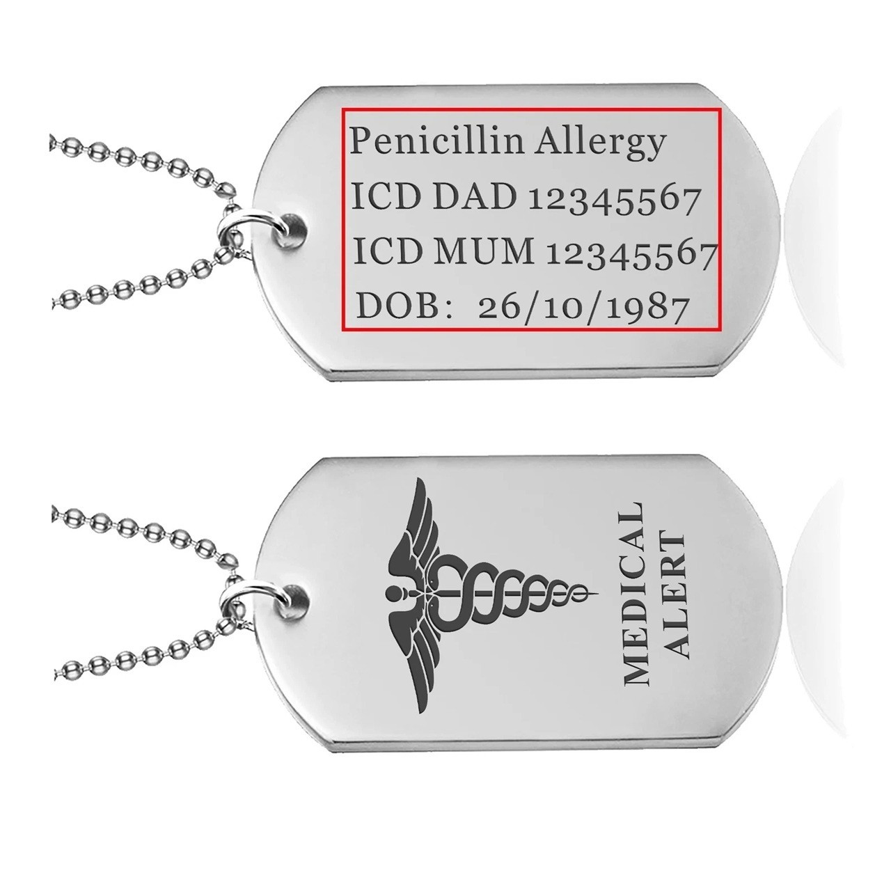 Stainless Steel Medical Alert ID Pendant Necklace Dog Tag Personalized Engraving