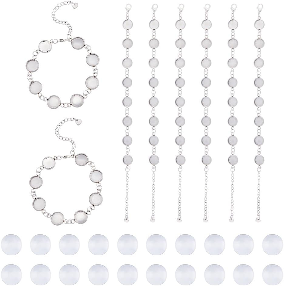 8Pcs Cabochon Bracelet Making Kit Base Bangle Blank Settings Stainless Steel Bra