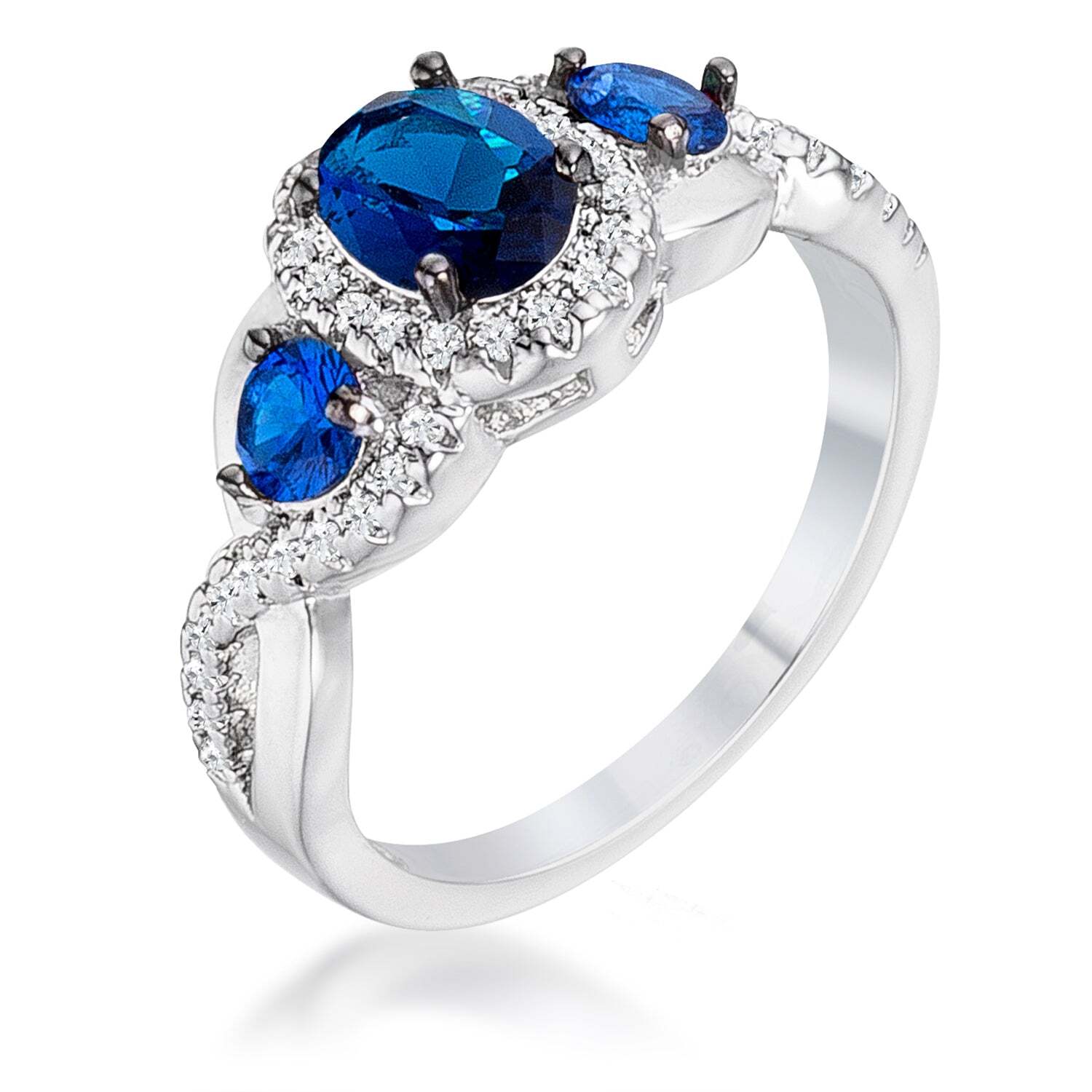 1.43ct Hematite Black Sapphire Blue & Clear Cubic Zirconia 3-Stone Twisted Ring