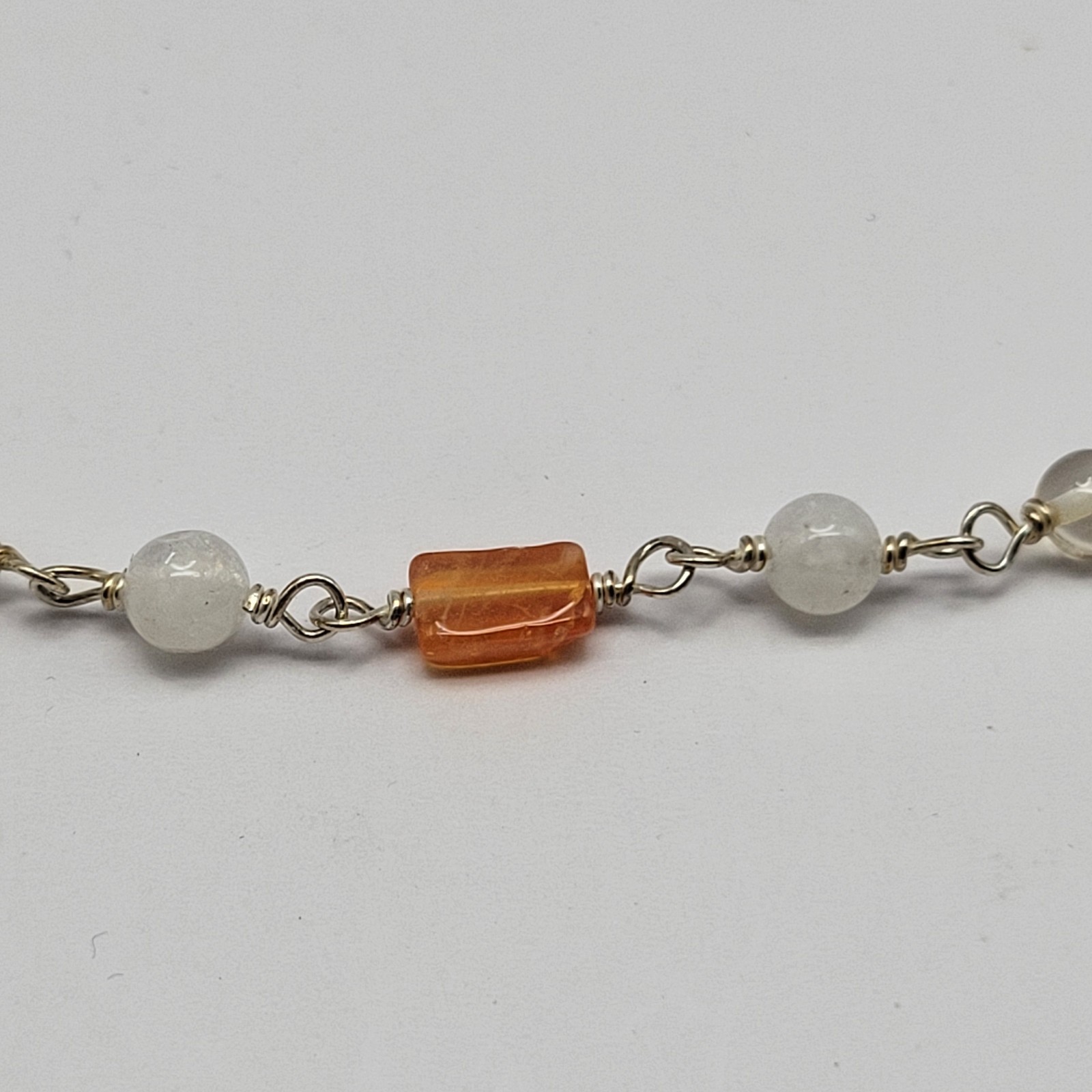 Sterling Silver Moonstone Amethyst Carnelian Smoky Quartz Necklace ~ 18.5″