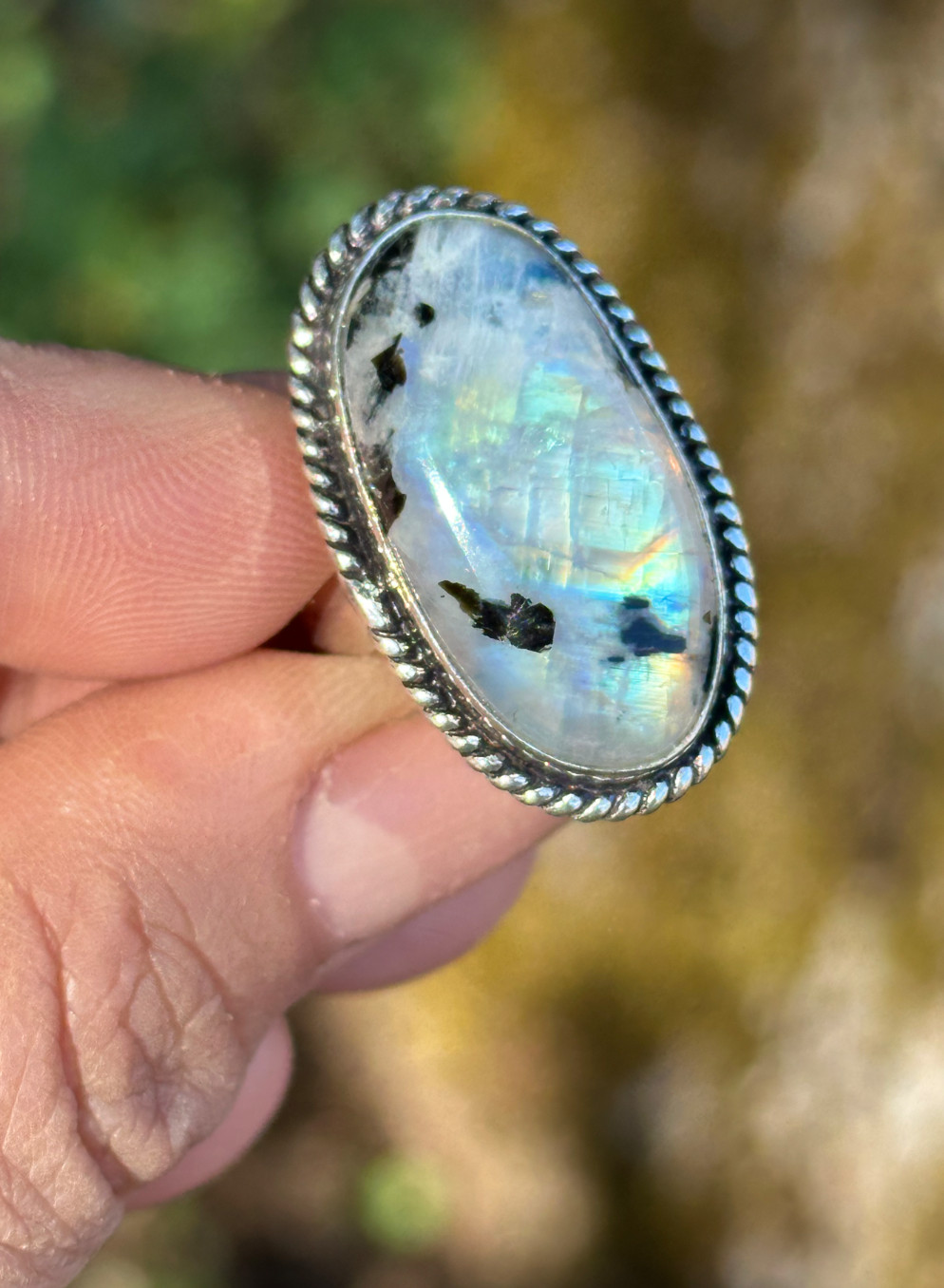 Vintage VIVIDE 925 Silver Rainbow Moonstone Ring Size 7
