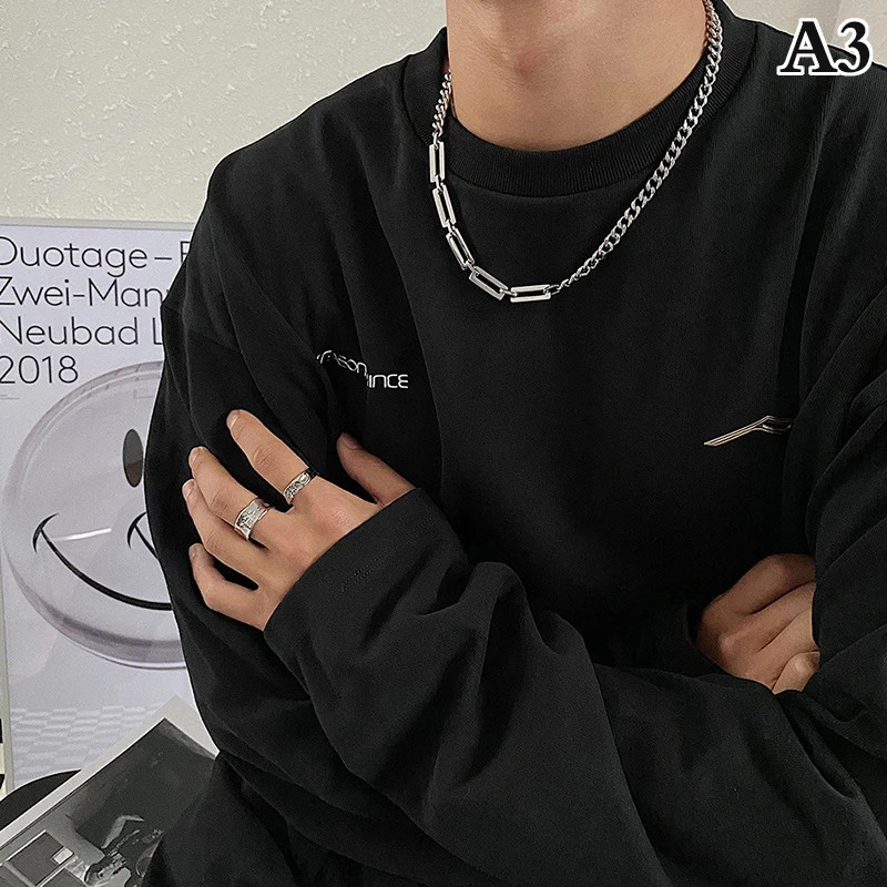 Hip Hop Stainless Steel Cross Necklace for Women Men Punk Double Layer Splicing