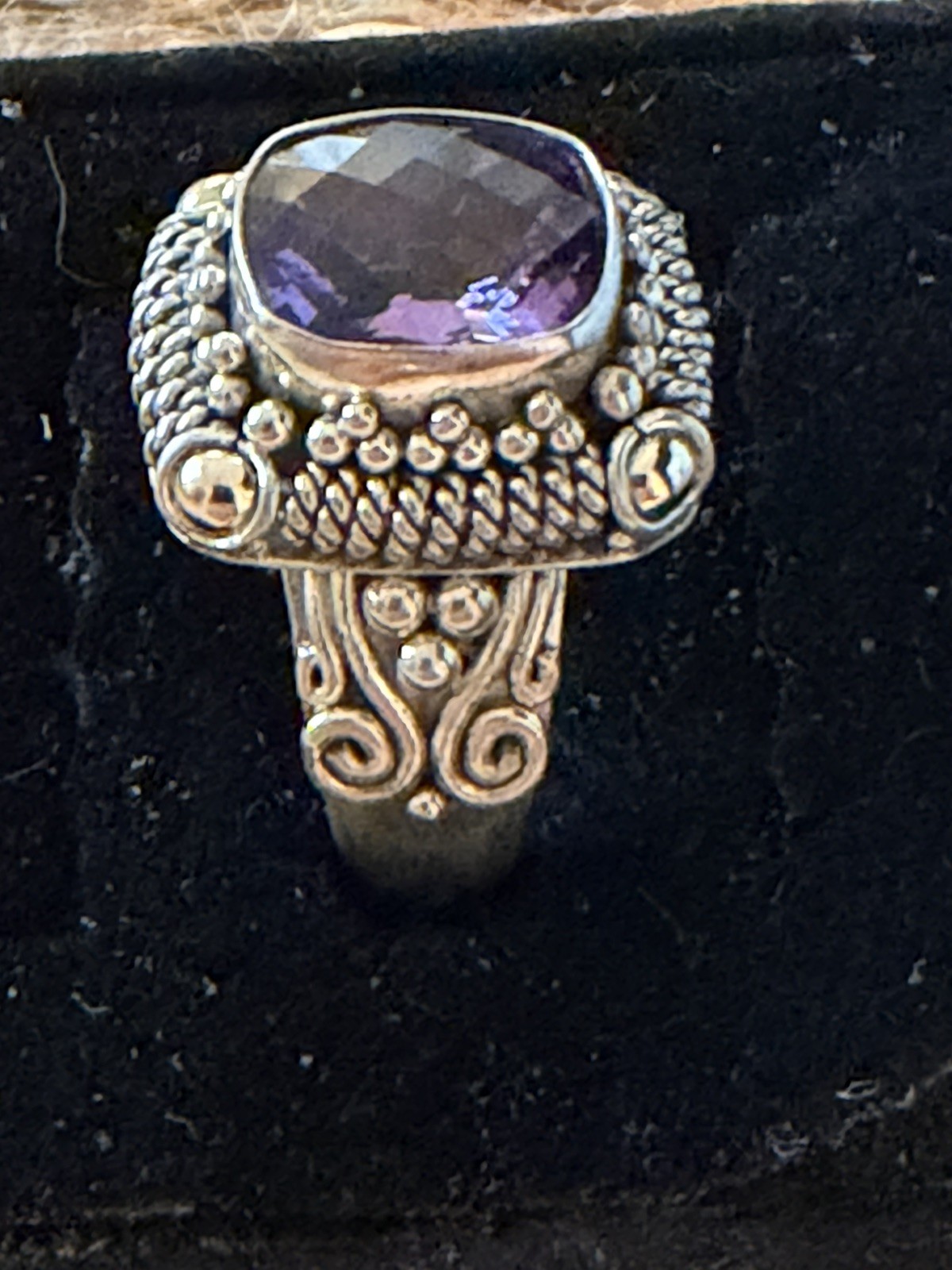 VINTAGE ARTISAN 18K & STERLING BA SUARTI AMETHYST RING SZ 7 18 X 16 MM