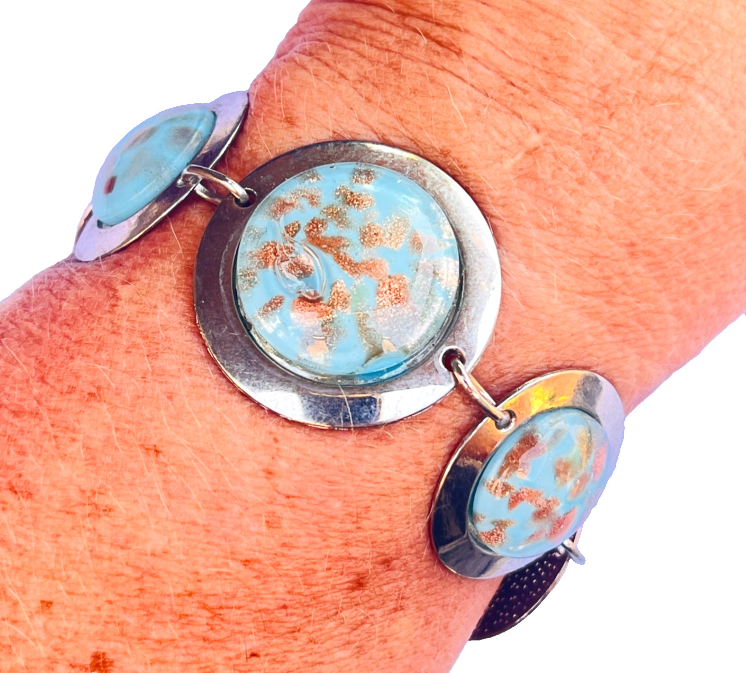 Dichroic Glass Toggle Bracelet Blue Aventurine Glass 23-25 cm Wearable Length