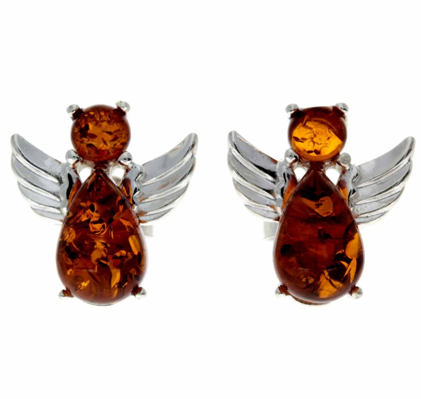 925 Sterling Silver & Baltic Amber Angel Studs Earrings – 8399