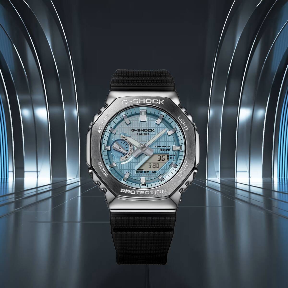 CASIO G SHOCK Tough Solar mobile link black silver light blue GBM 2100A 1A2 men’