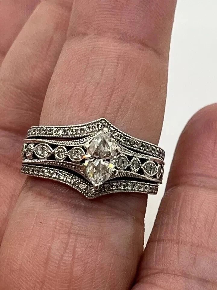 Art Deco Style 3Ct Created Diamond Engagement Trio Wedding Ring Set 925 Silver