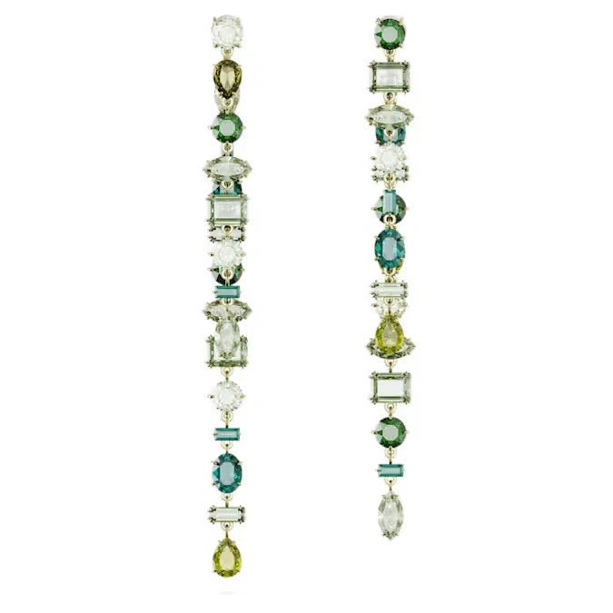 Swarovski Gema Asymmetric Drop Earrings Green Crystal Gold Tone Plated