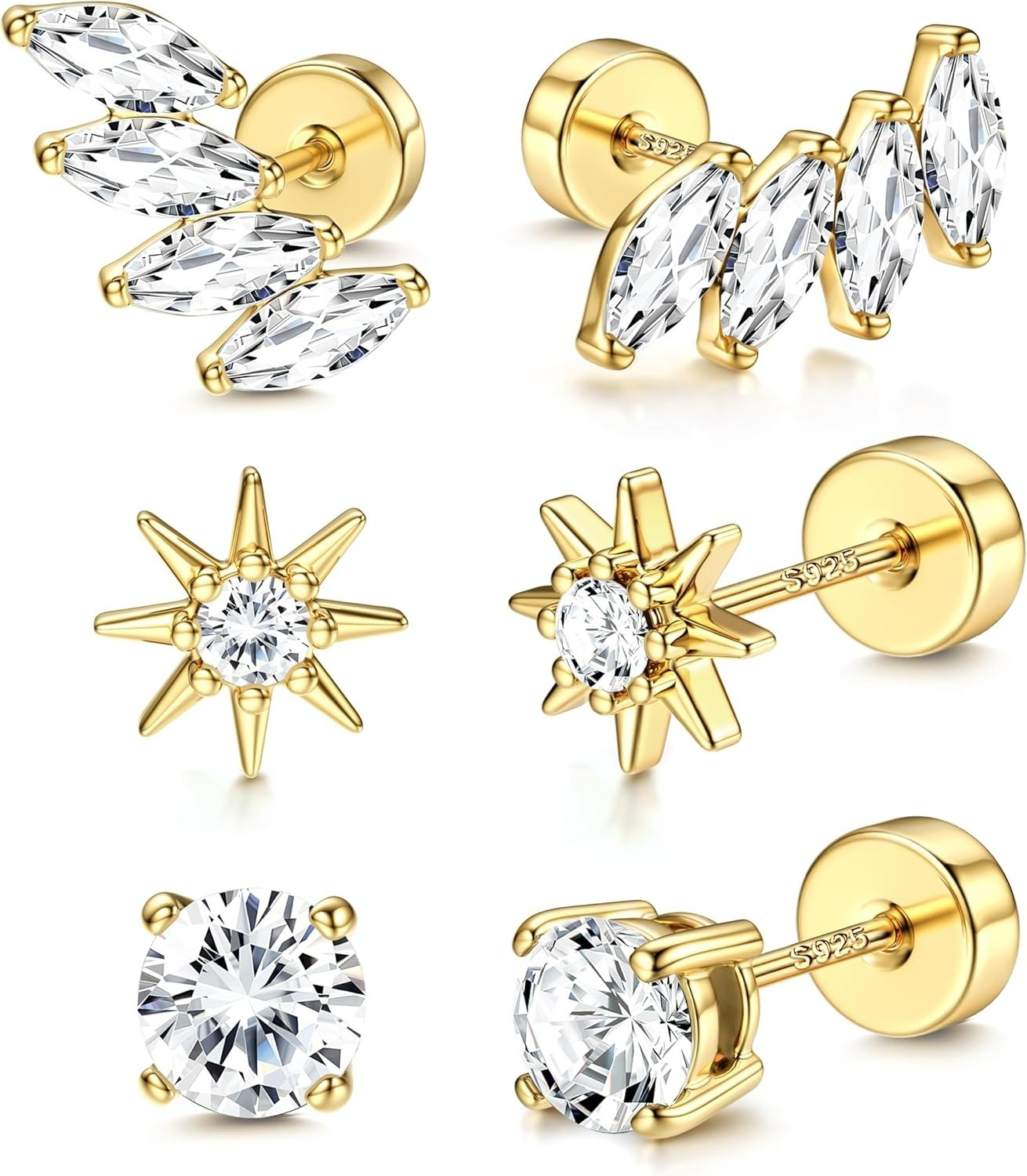 14K Gold Plated Hypoallergenic Sterling Silver Ear Studs for Sensitive Ears
