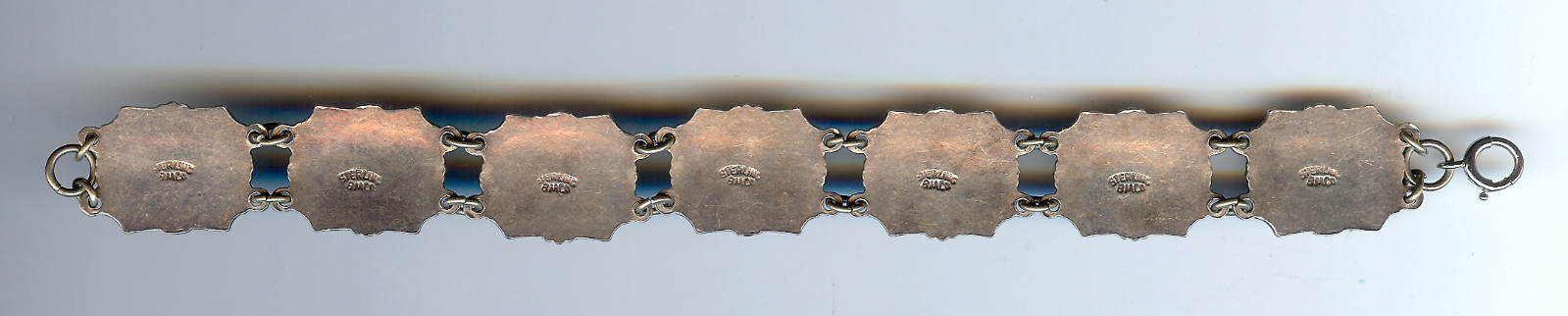 VINTAGE BREADNER MANUFACTURING STERLING ENAMEL TRILLIUM FLOWERS LINK BRACELET*