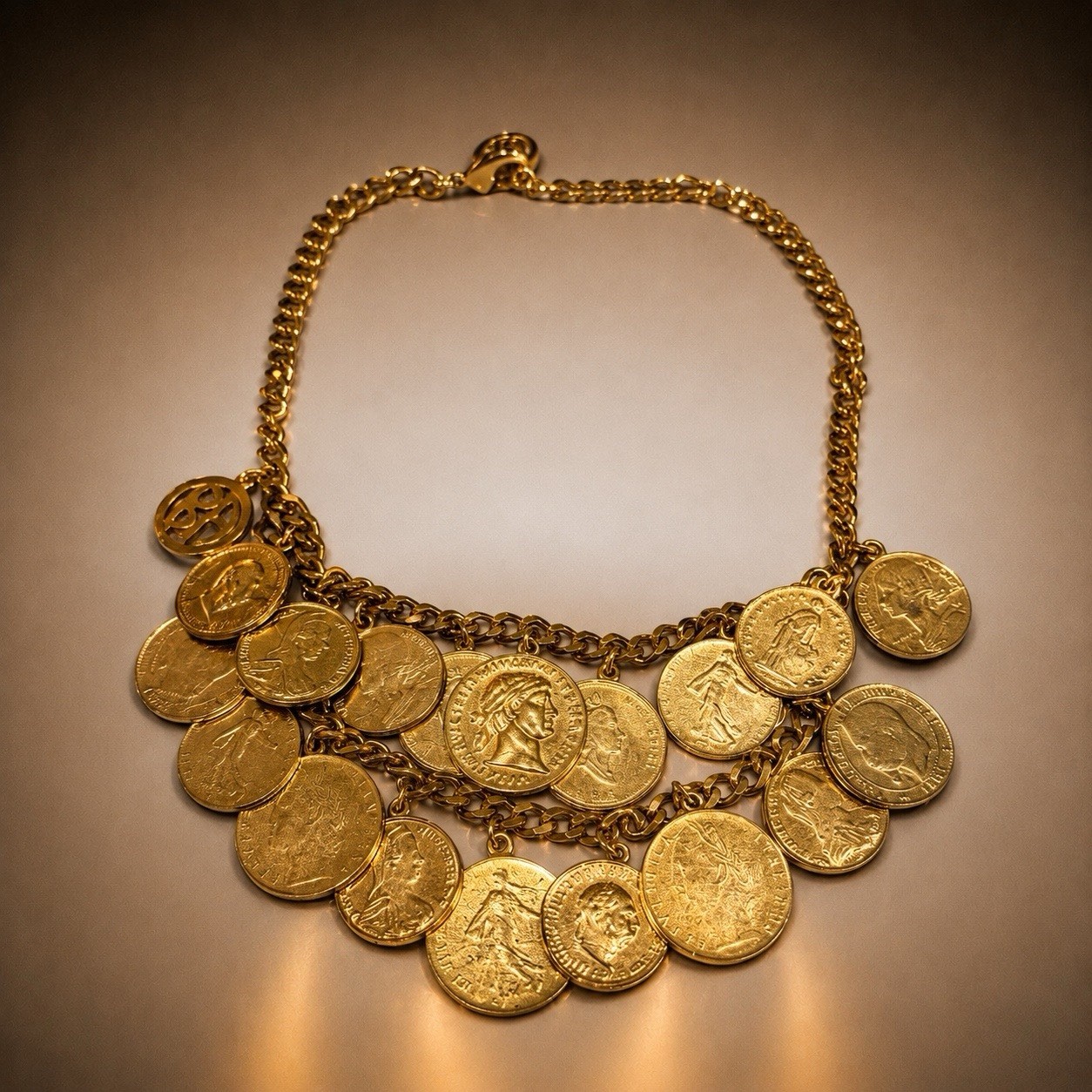 NEW Ben-Amun 24K Gold Plated Coin Grecian Tiered Statement Necklace Sold Out$545