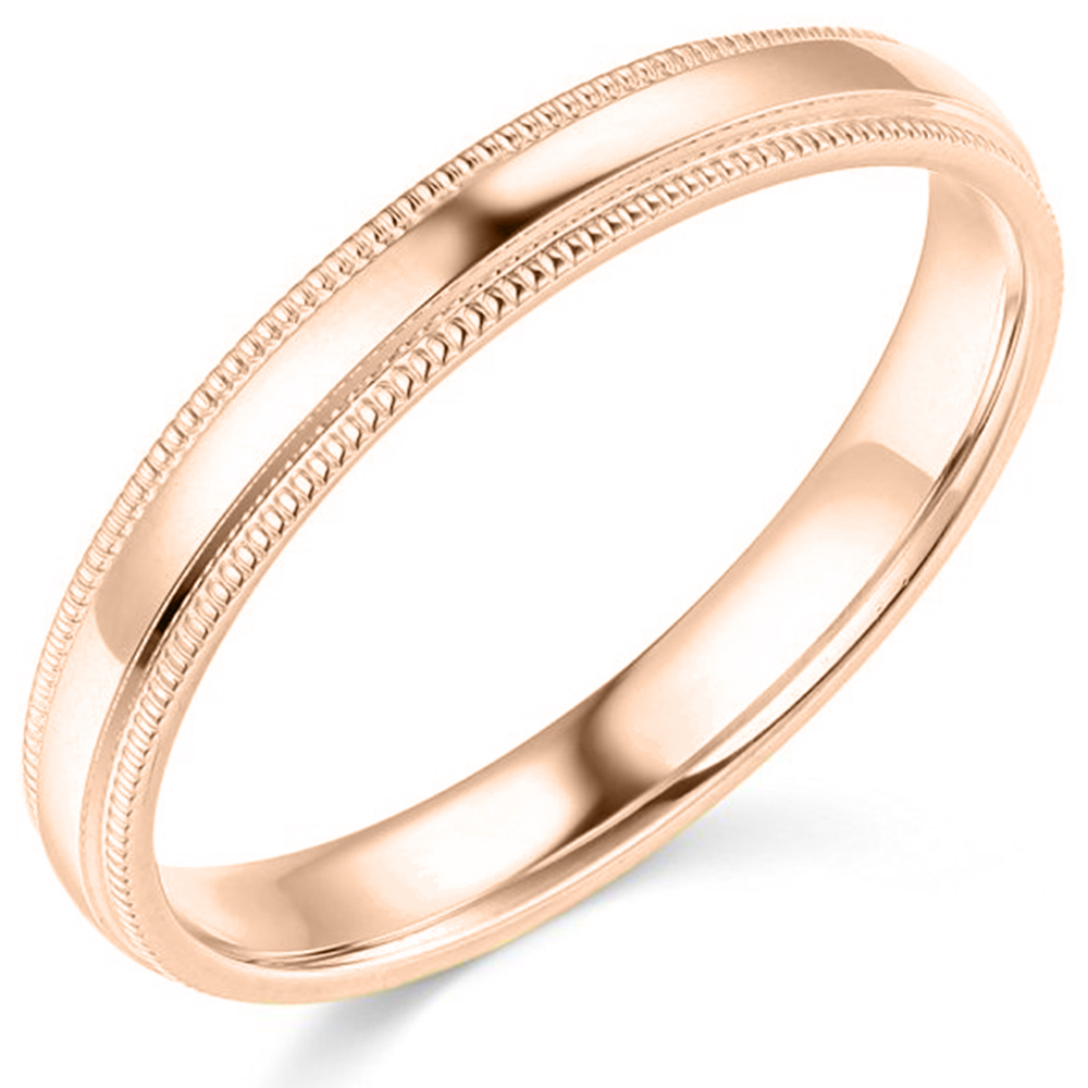 10K Rose Gold 2mm 3mm 4mm 5mm 6mm Comfort Fit Men Women Milgrain Wedding Band