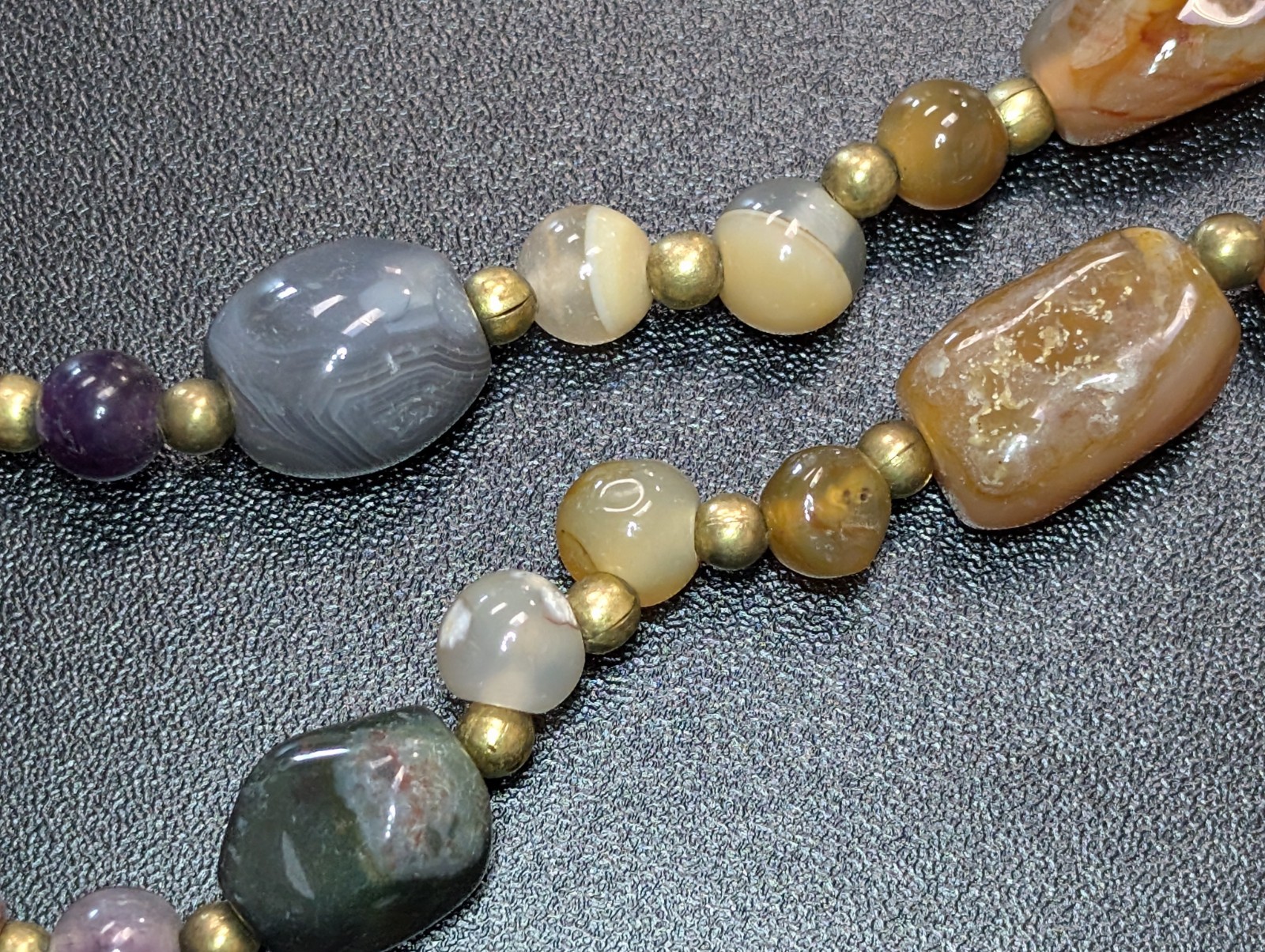 Vintage Chunky Multi Agate Carnelian Quartz Stone Bead Necklace Made in India