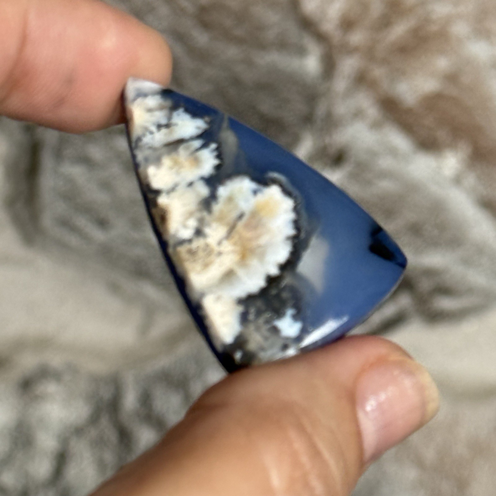 45.4ct 38x26x6mm Flower Plume Agate And Lapis Lazuli Doublet Cabochon Gem