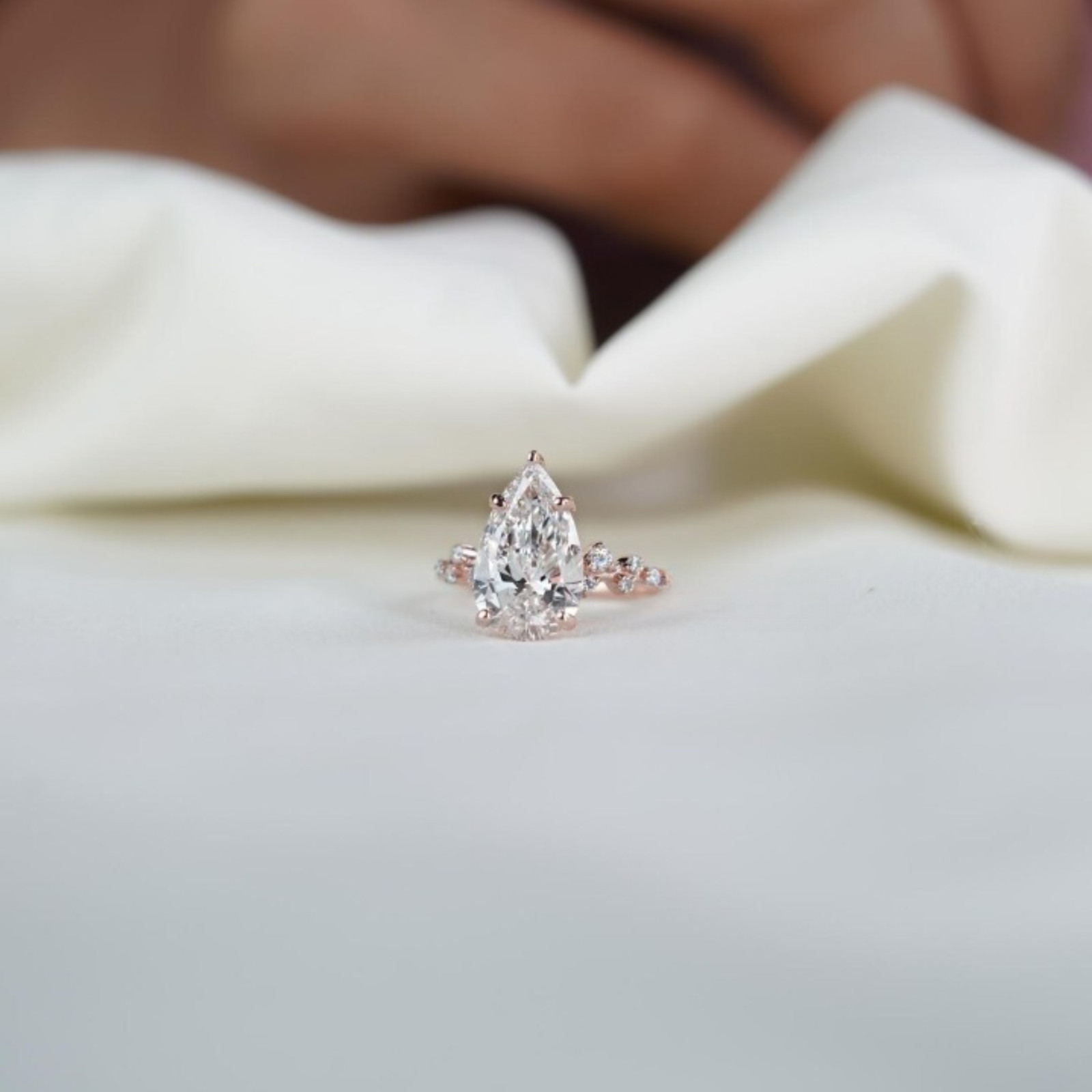 4.00 Carat Pear Cut Lab Created Diamond Solitaire Ring | 14k Solid Rose Gold