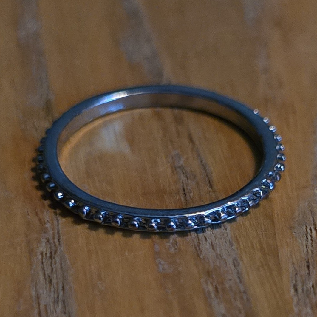 Silver Tone Eternity Band Ring with Small Clear Stones Size 9