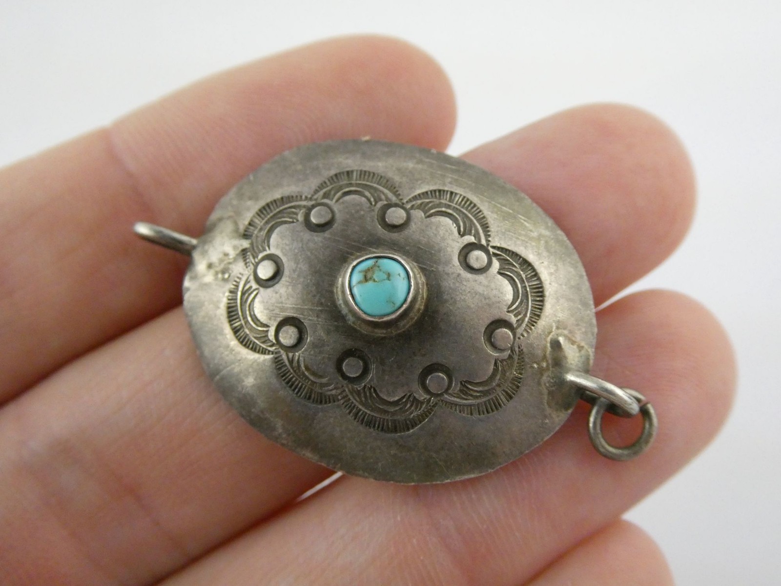 Southwestern Unmarked Sterling Silver Turquoise Pendant Charm 6.3g 1.75 Inches