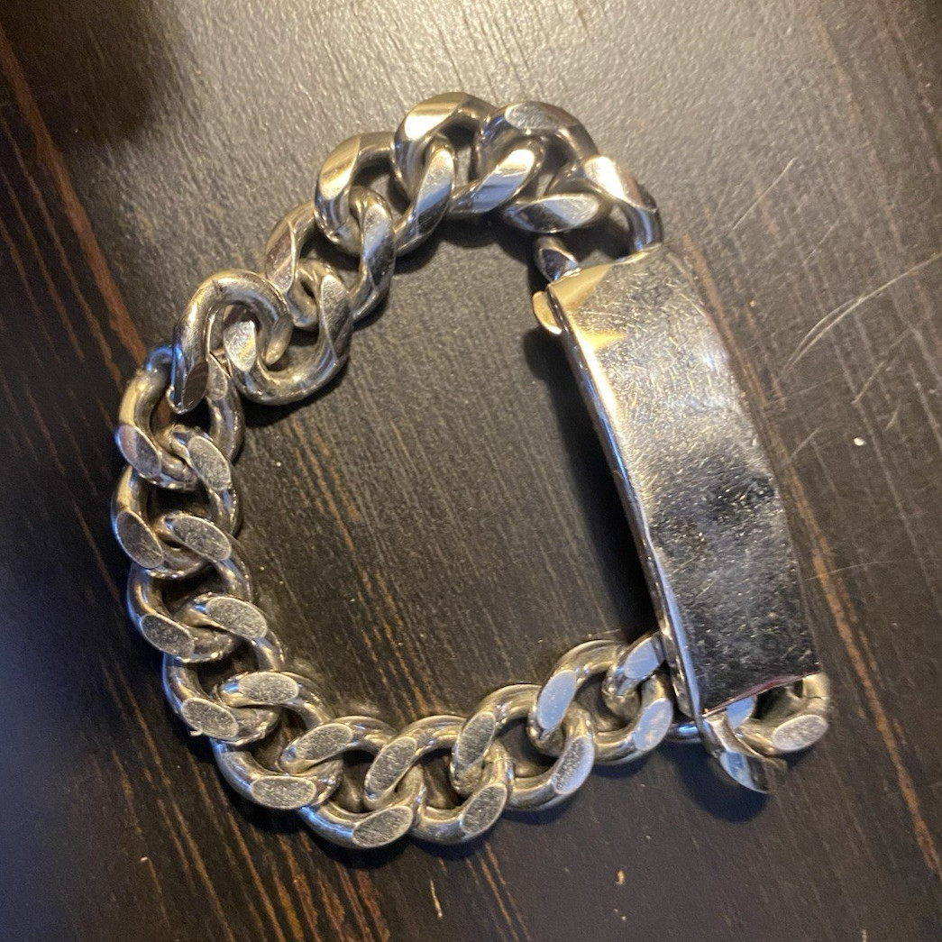 Silver Tone Curb Link Chain ID Bracelet, Box Clasp Closure