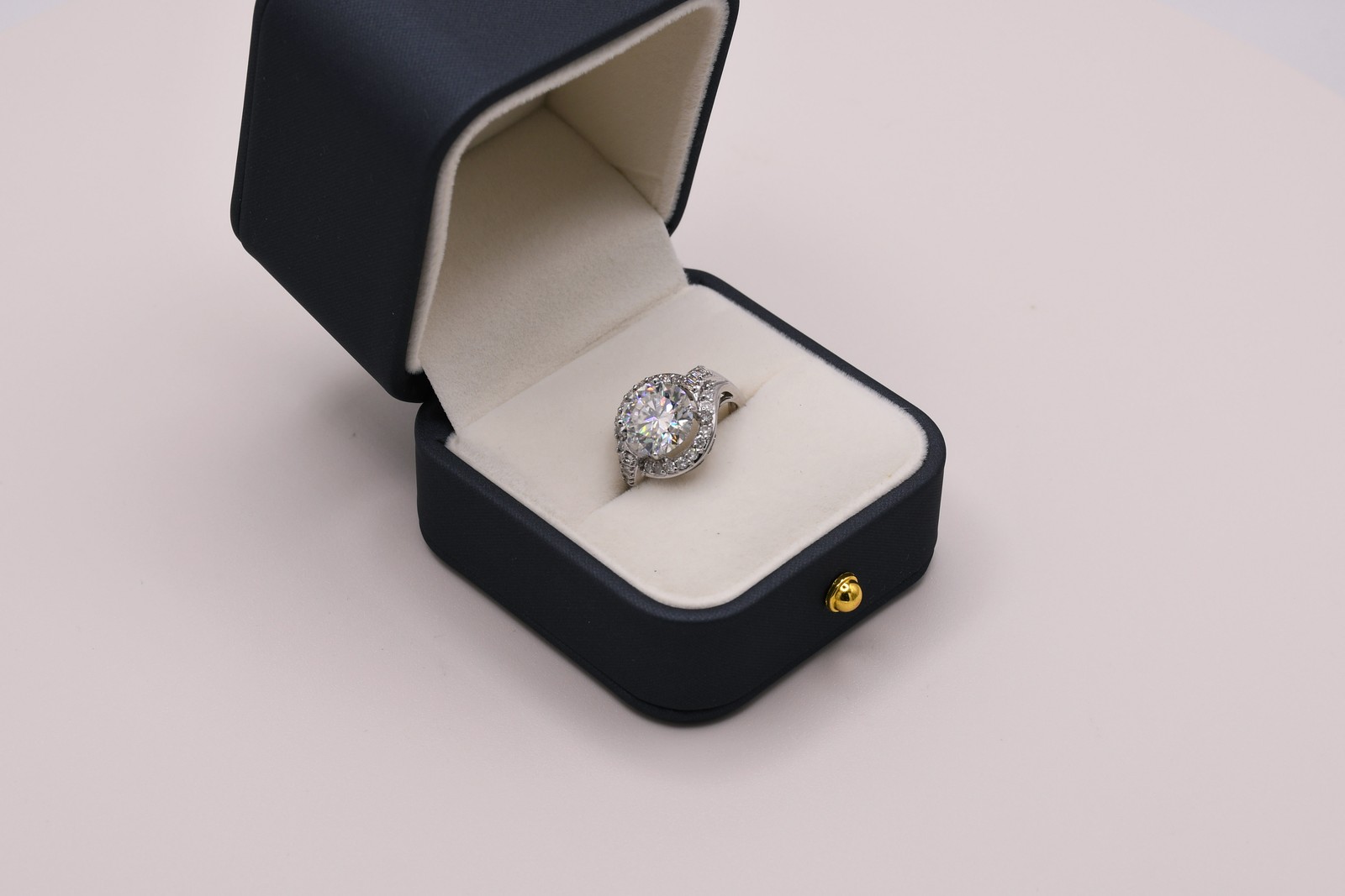 Moissanite 5.00 Ct & Natural Diamond 5/8 Ct TW Halo Ring 14K White Gold Size 7