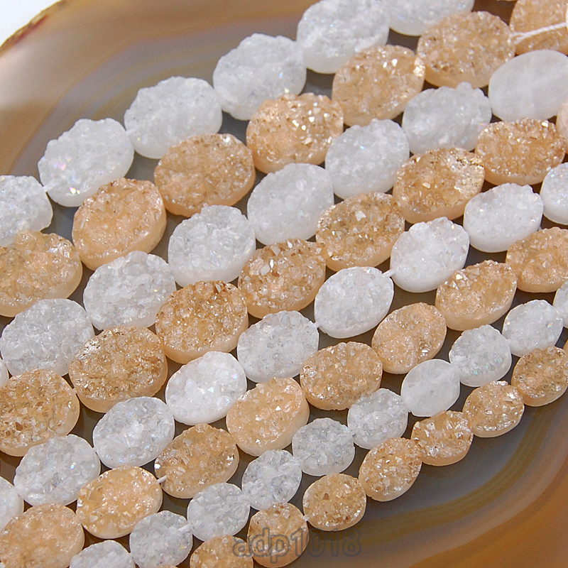 Druzy Quartz Agate Side Drilled Back Connector Cabochon Beads 8″