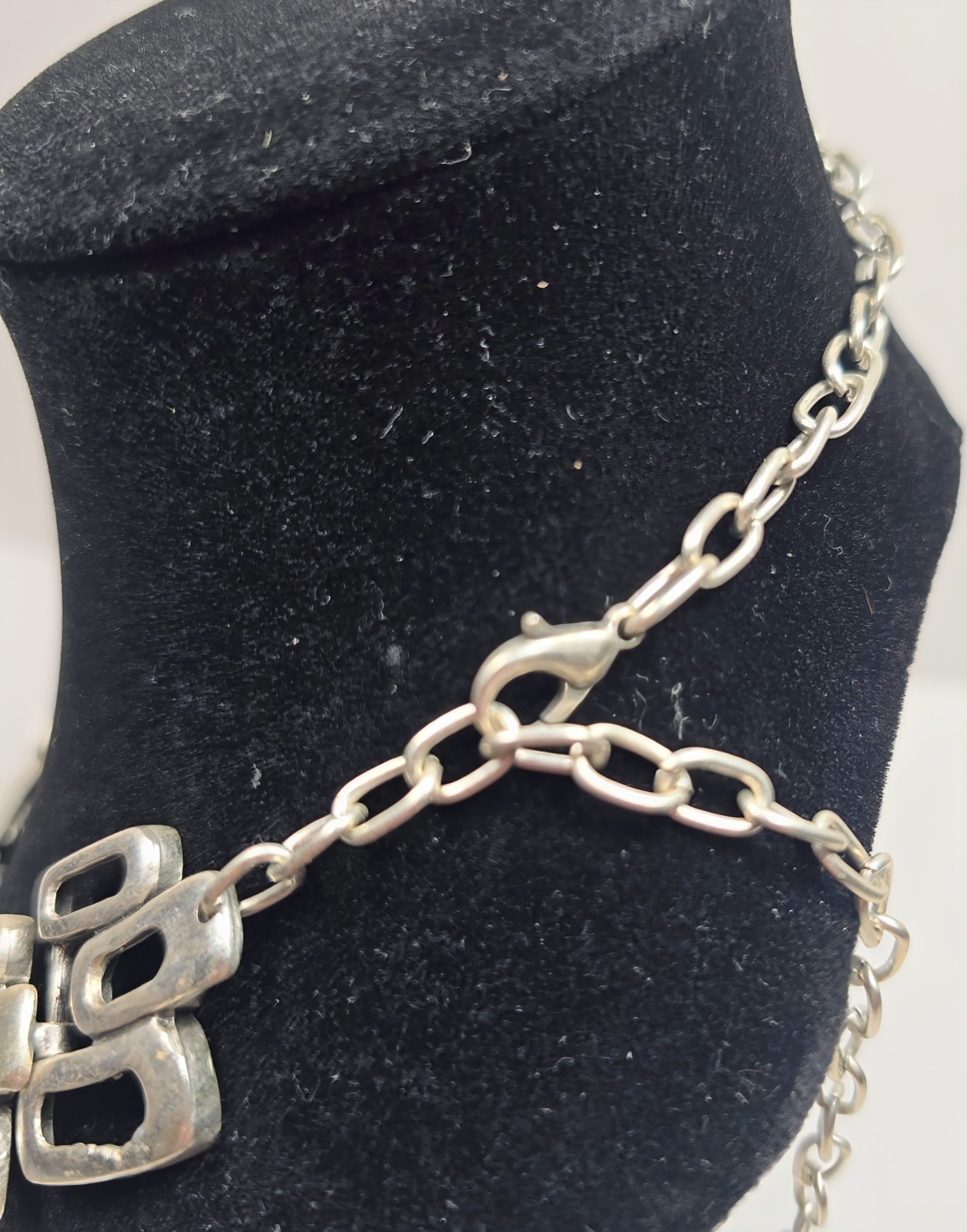 Geometric Statement Silver Tone Necklace Brutalist Mid Century Modern Style