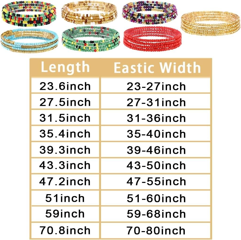 Colorful African Waist Beads – 7-Pack Adjustable Chains for Every Occasion