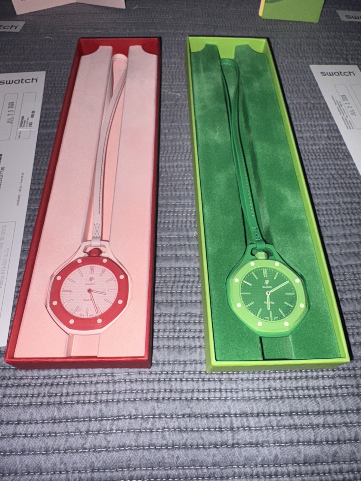 2X AP X SWATCH ROYAL POP OTTO ROSSO & GREEN EIGHT – ALL ACCESORIES FAST SHIPPING