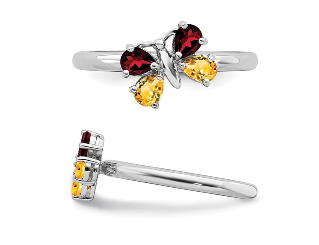 Sterling Silver Butterfly Garnet and Citrine Ring 3/4 Carat (ctw)