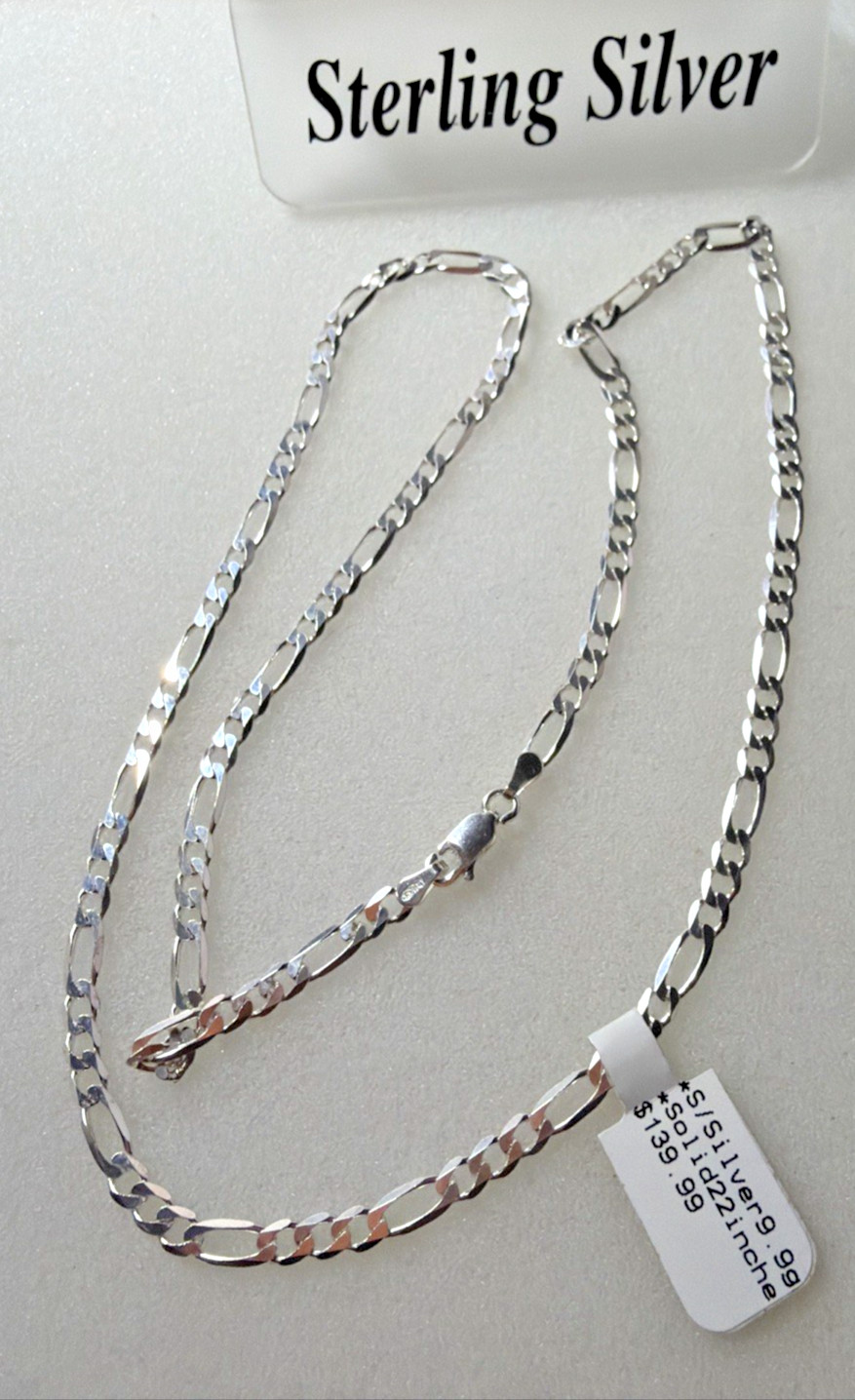 925 Sterling Silver Solid Italy Figaro LinkChain 9.9grams 3.9mm 22” Necklace NWT