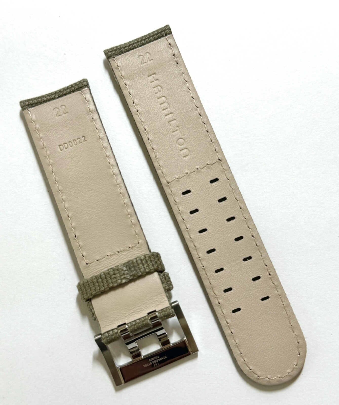 Original Hamilton Khaki 22mm GREEN / BEIGE Leather Canvas Watch Band Strap