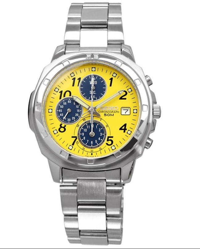 (age 15+)SEIKO SND409 Chronograph Yellow x Navy Stainless Steel Quartz Watch