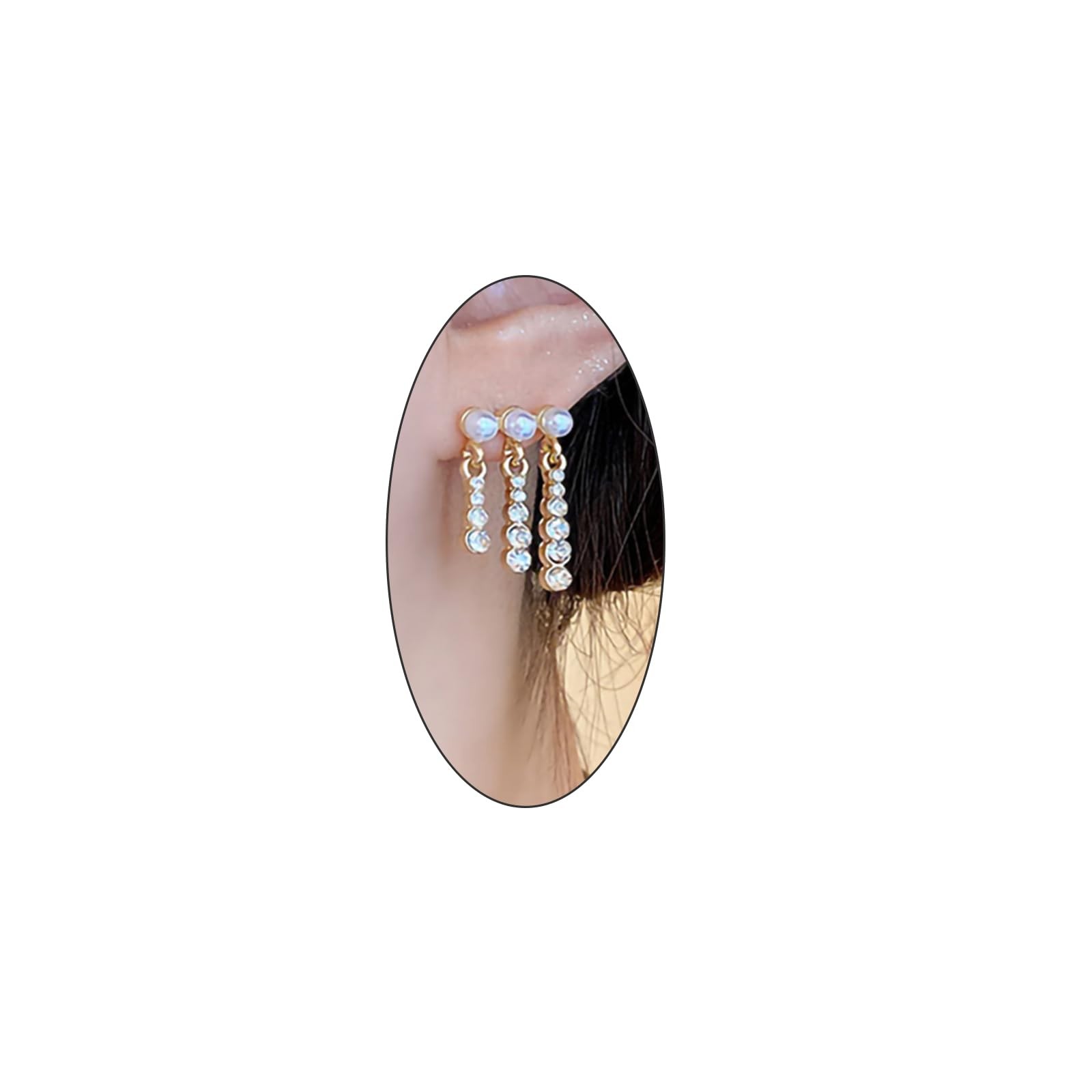 Pearl Crystal Tassel Earrings for Women Trendy Round Pearl Stud Earring Gli – 02