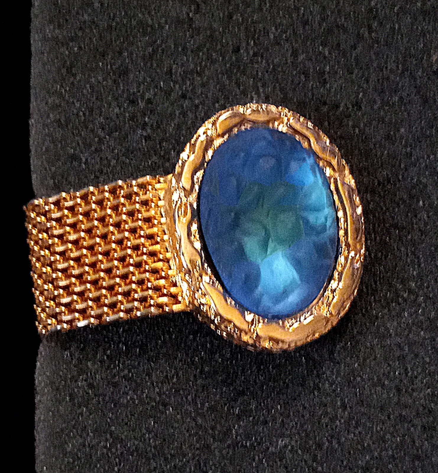 Unique Moon Glow Goldtone Cufflinks. Blue Green