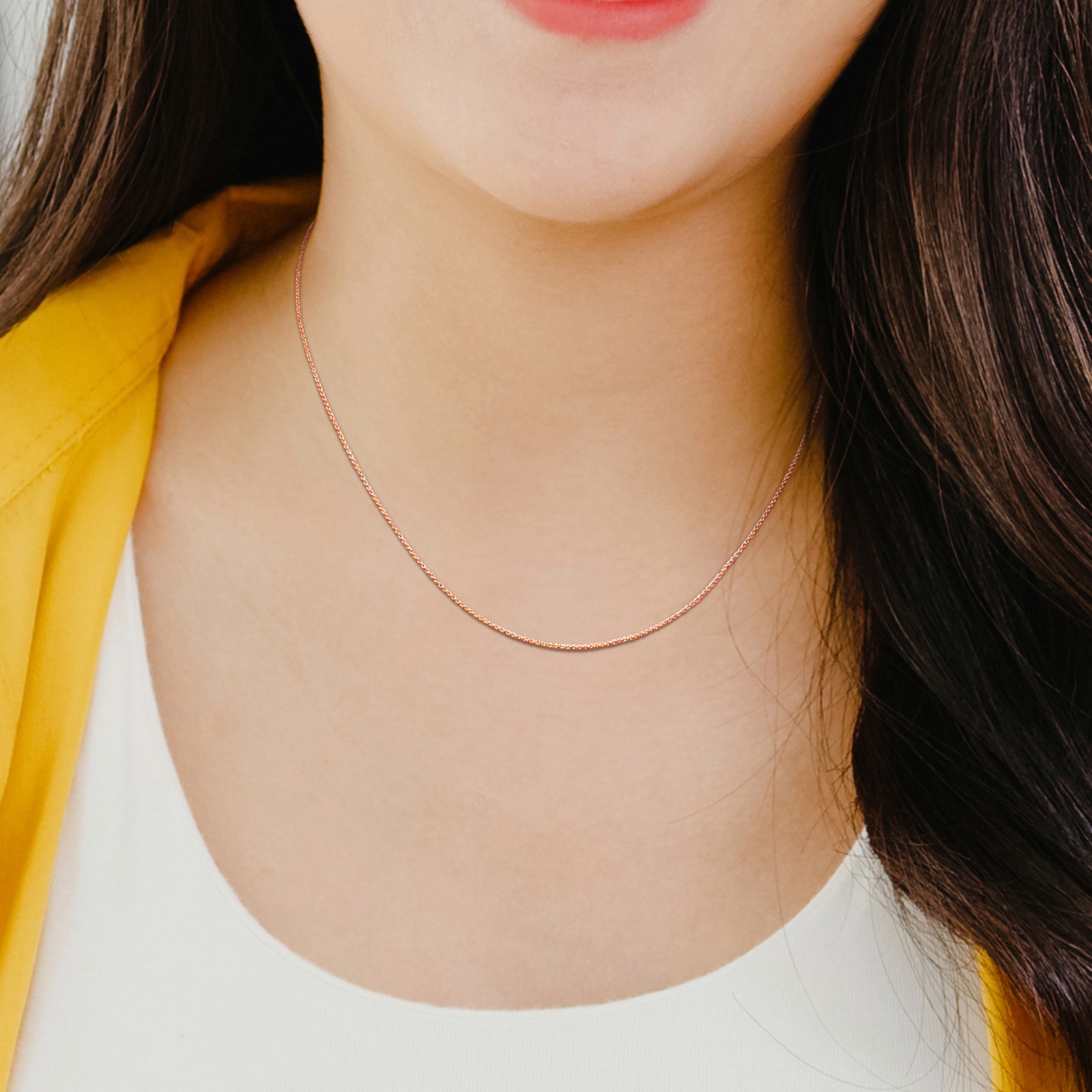 Amour 10K Rose Gold 0.8mm Round Cable Chain Necklace – 17 in.
