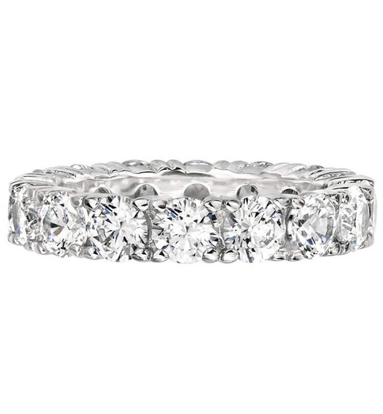 4mm Silver Finish CZ Eternity Engagement Bridal Band Tennis Pinky Ring Size 5-10