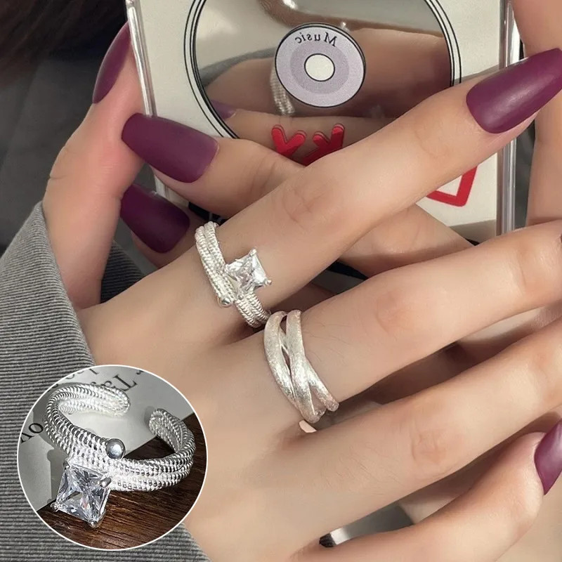 Adjustable Silver Open Ring Minimalist Statement Band Stackable Women Gift