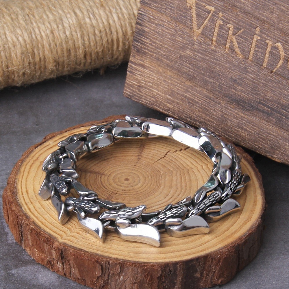 Viking Bracelet Ouroboros Vintage Punk Stainless Steel Fashion Jewelry For Mens