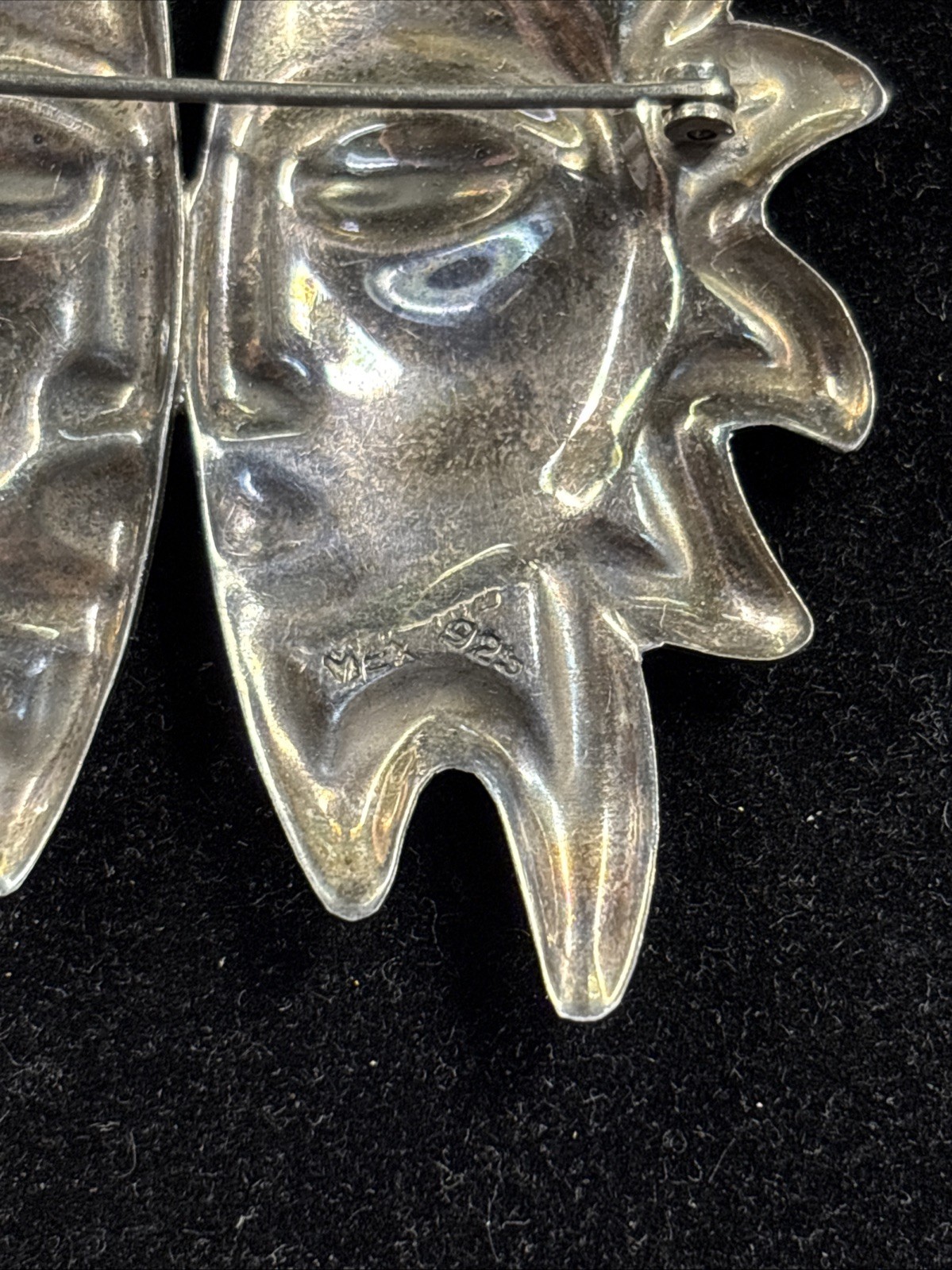 Mexico Sterling Silver Split Sun Face Pin Brooch .925 (20.1 Grams) Item#629