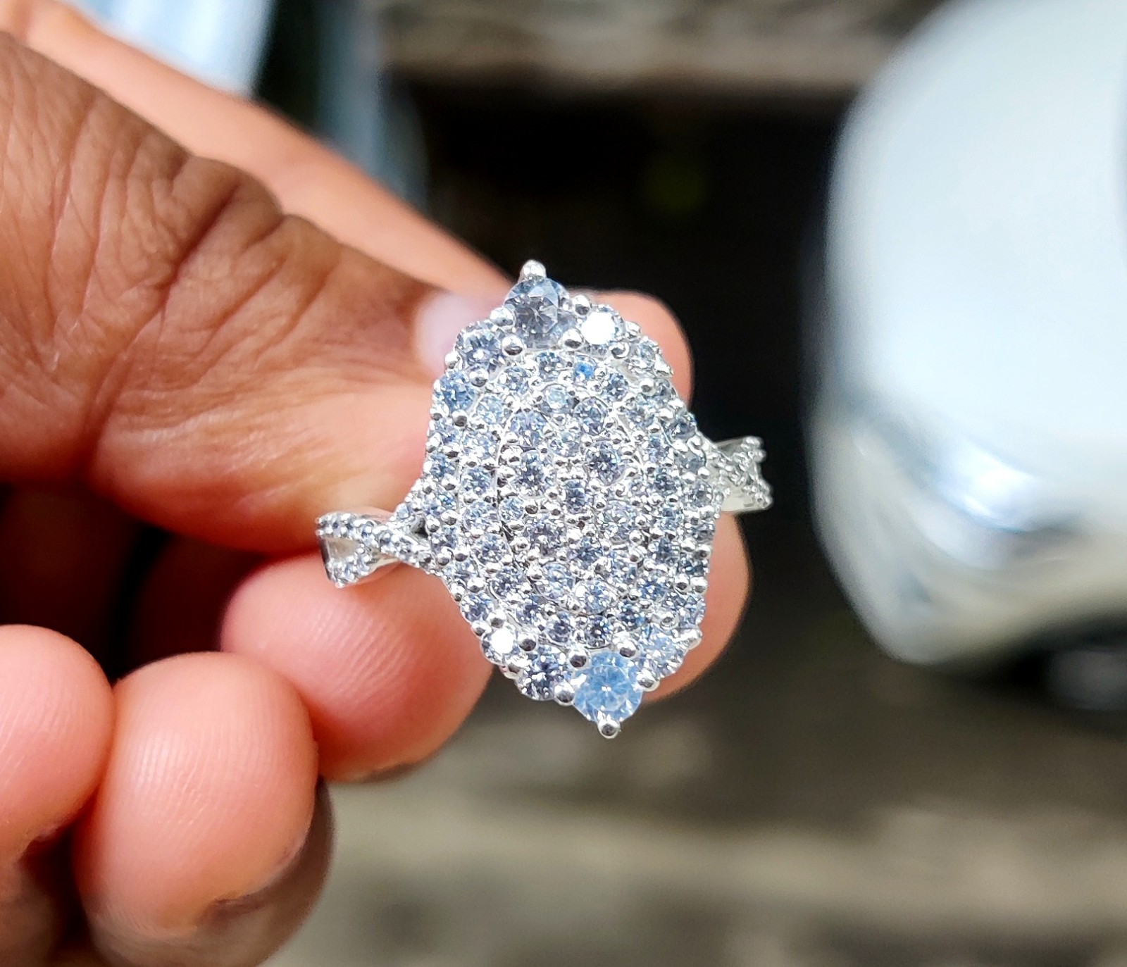 1.50Ct Oval Lab-Created Diamond Cluster Engagement Ring 14K White Gold Plated